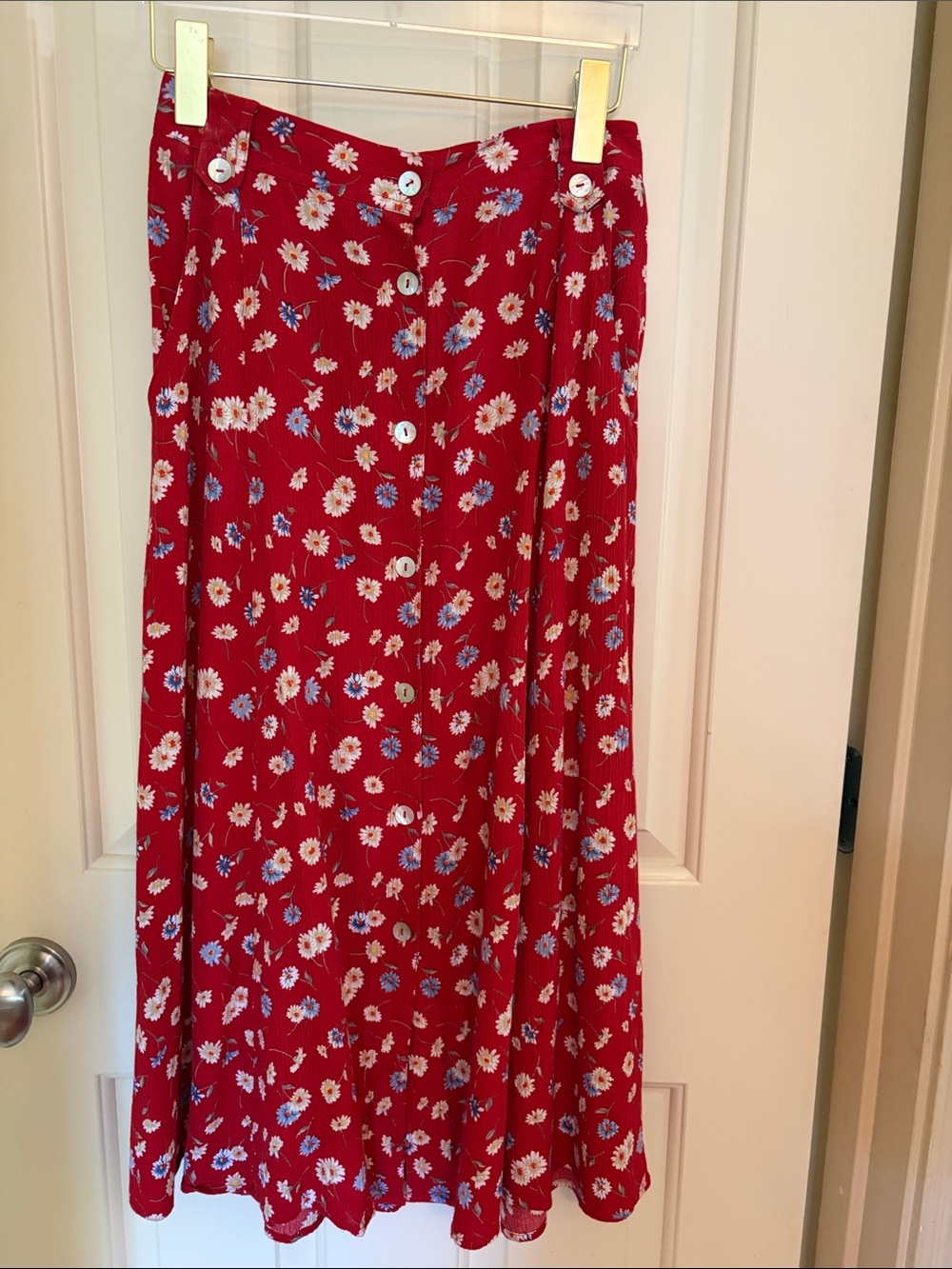 Koret Red Floral Button-Front Midi Skirt